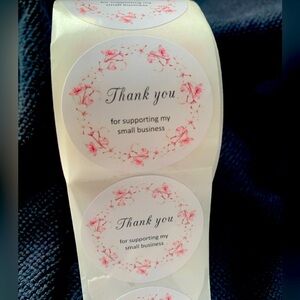 Thank You Sticker Labels 500 labels on roll 1.5”x1.5” Round Label White & Pink